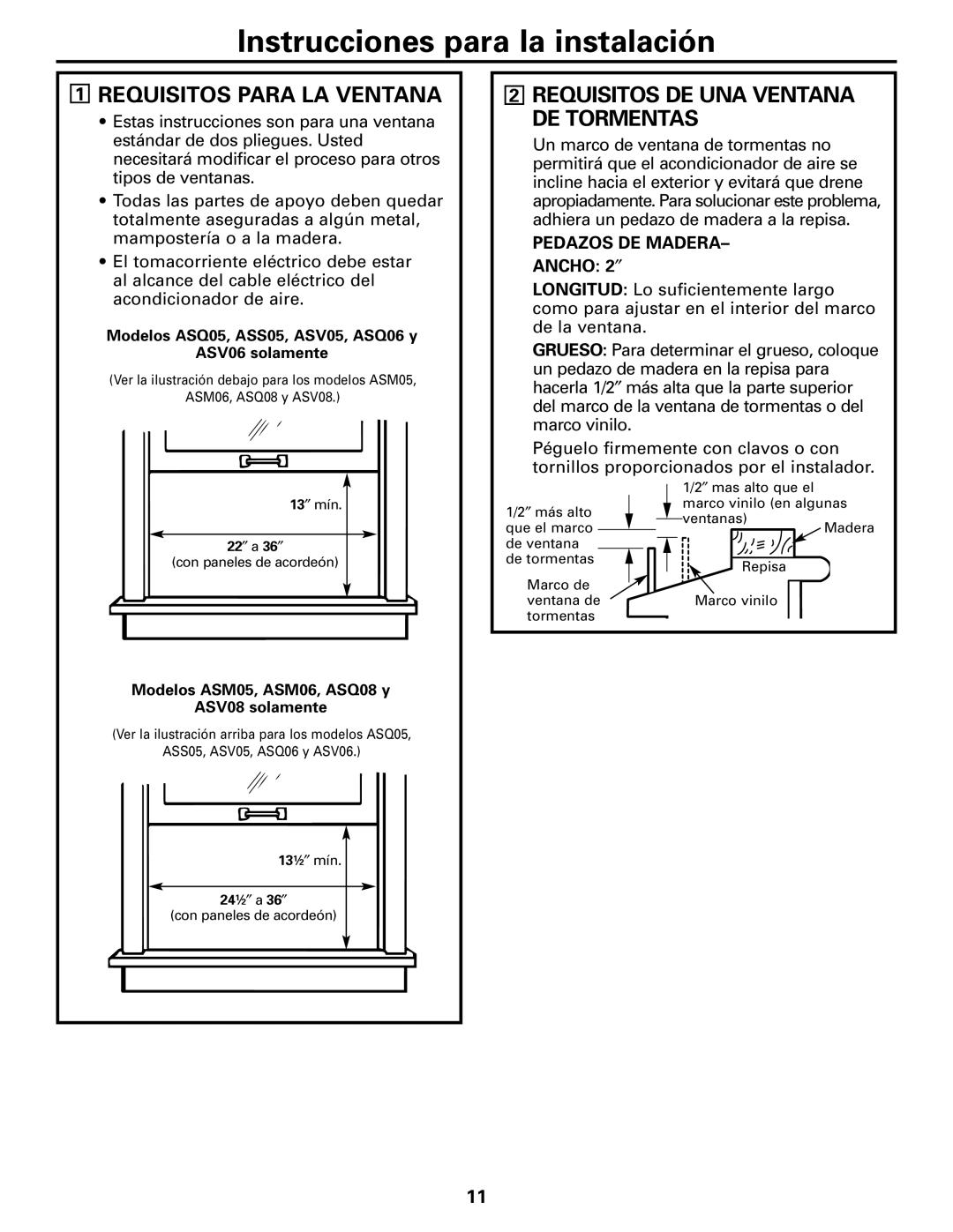 GE ASS05, ASV08, ASM06, ASV06, ASQ06, ASQ08 Requisitos Para LA Ventana, Requisitos DE UNA Ventana DE Tormentas 