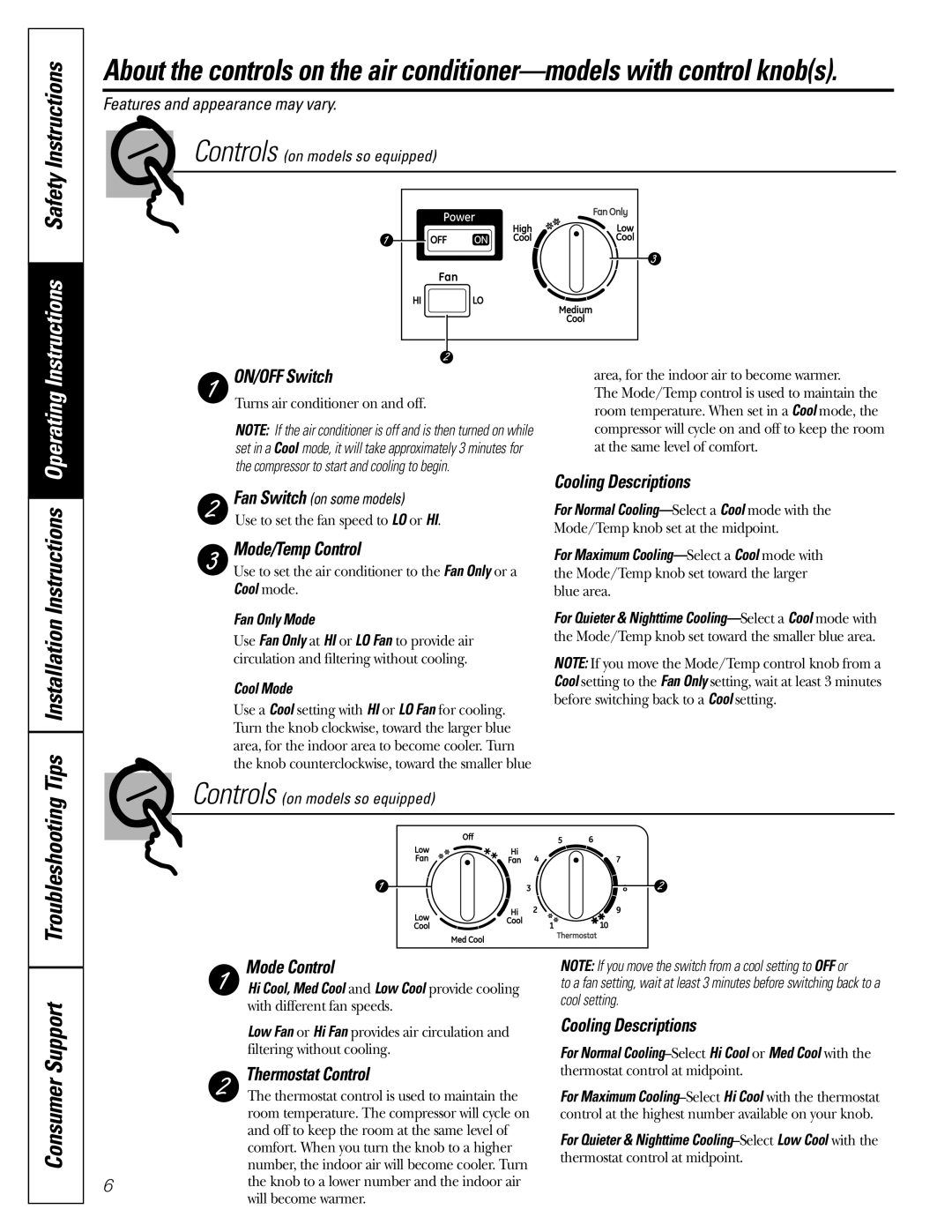 GE ASV08, ASM06, ASV06, ASQ06, ASQ08, ASS05 installation instructions Consumer Support 