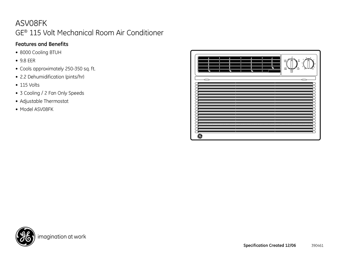 GE ASV08FK dimensions Features and Benefits 