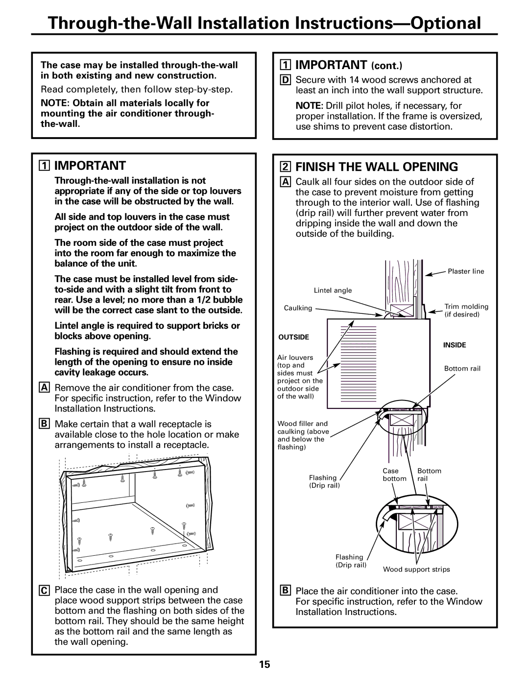 GE ASQ12, ASV10, ASM10*, ASM08*, ASQ10, ASQ14 Through-the-Wall Installation Instructions-Optional, Finish the Wall Opening 