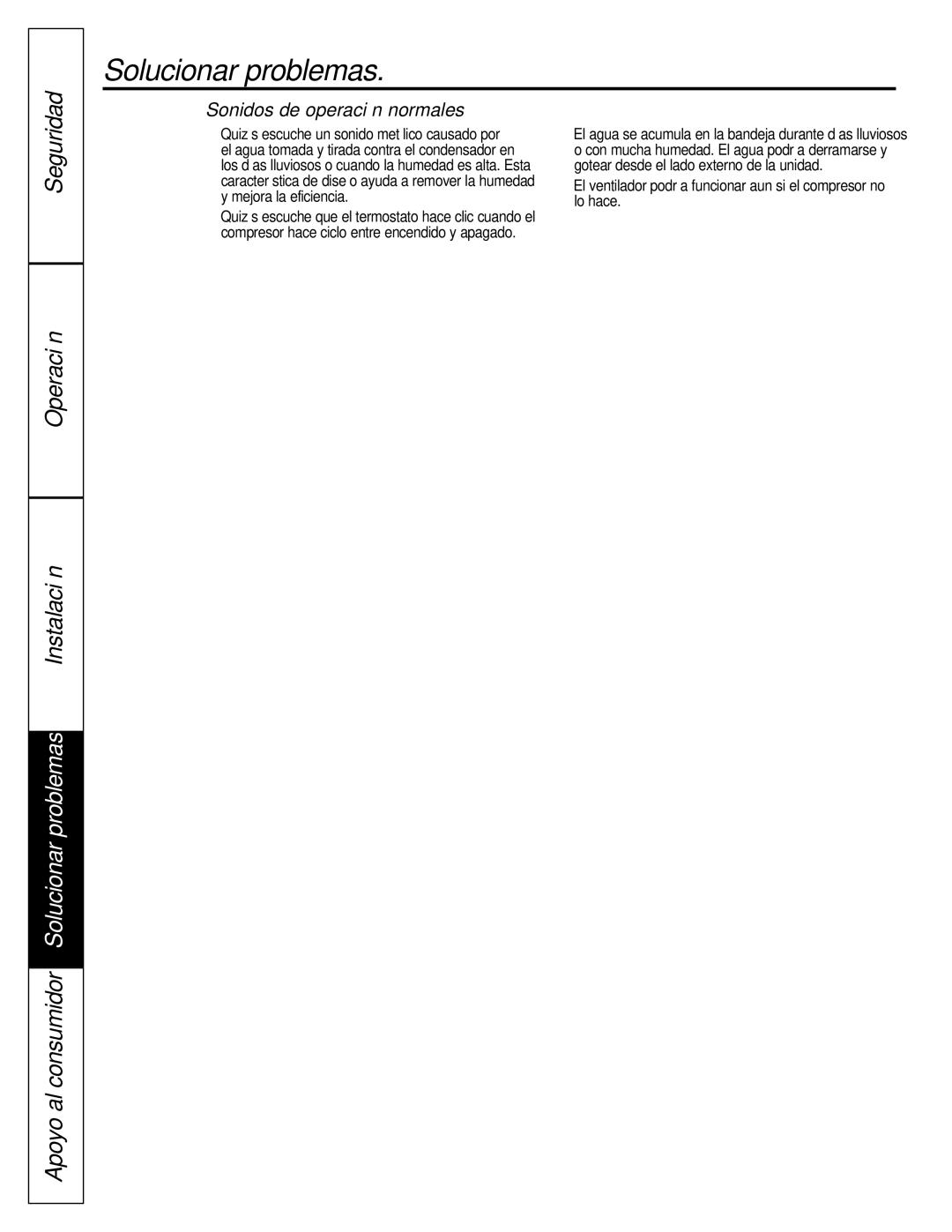 GE ASM08*, ASV10, ASM10*, ASQ12, ASQ10, ASQ14 installation instructions Sonidos de operación normales 