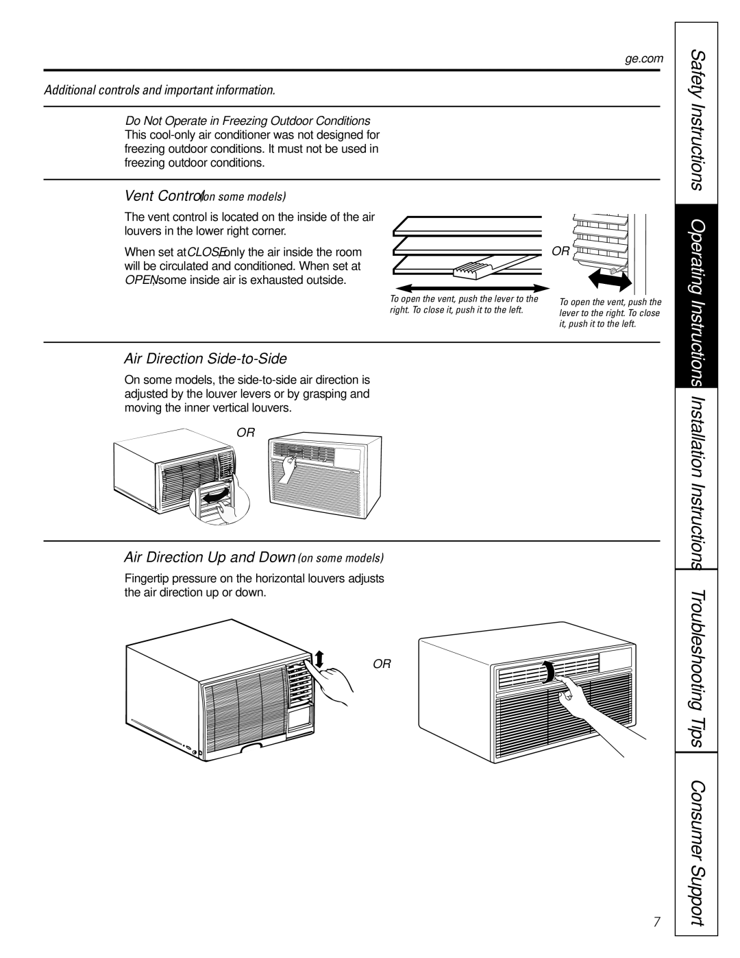 GE ASM10*, ASV10, ASM08*, ASQ12, ASQ10, ASQ14 installation instructions Safety Instructions, Air Direction-Side-to-Side 