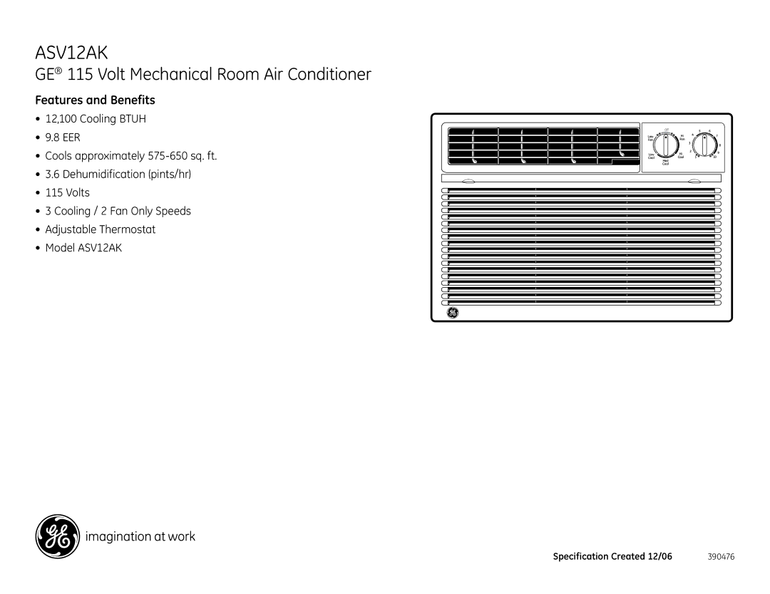 GE ASV12AK dimensions Features and Benefits 