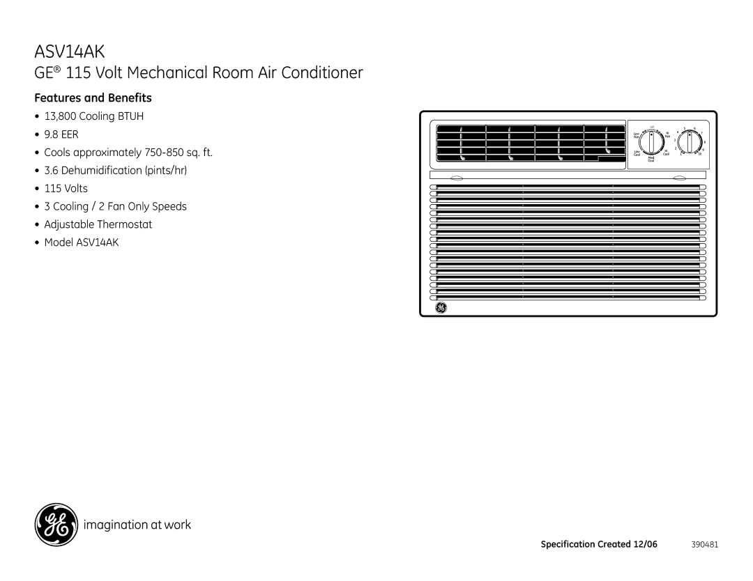 GE ASV14AK dimensions Features and Benefits 