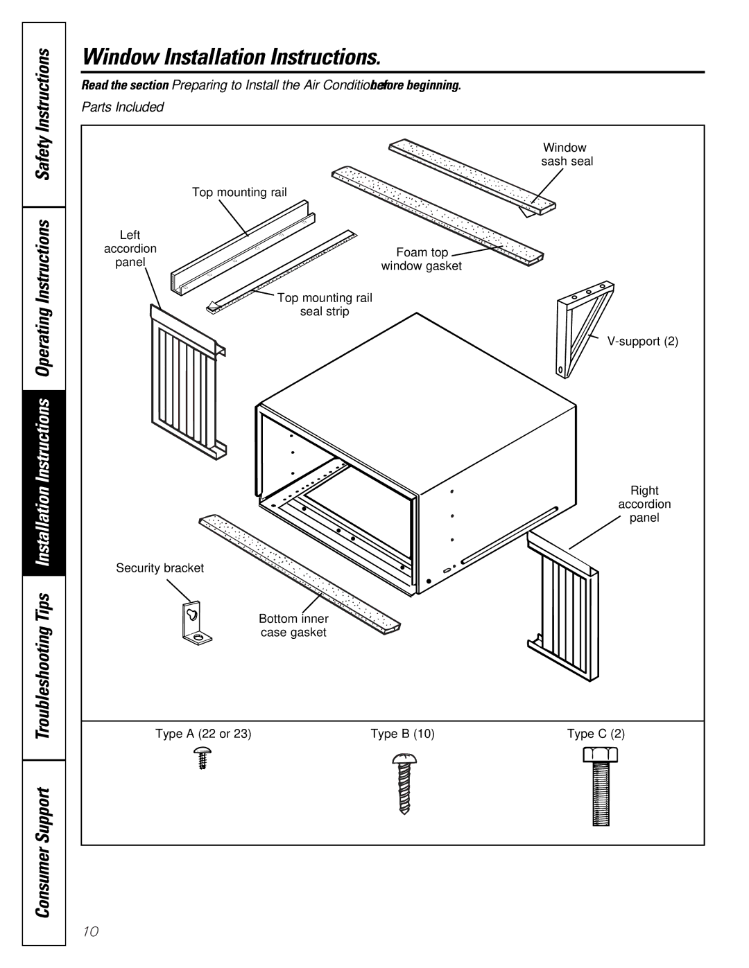 GE ASM18, ASV18, ASP24, ASP12, ASM12, ASM14, ASM16, ASP18, ASP14, ASM22, ASN18, AST12, AST18, AST10 Window Installation Instructions 