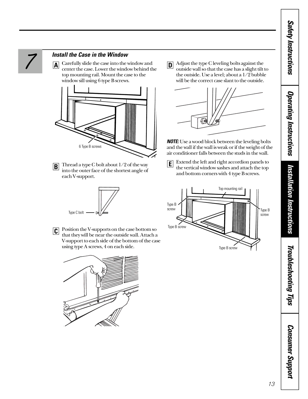 GE AST10, ASV18, ASP24, ASP12, ASM12, ASM14, ASM16, ASP18, ASP14, ASM22, ASN18, ASM18, AST12, AST18 Install the Case in the Window 