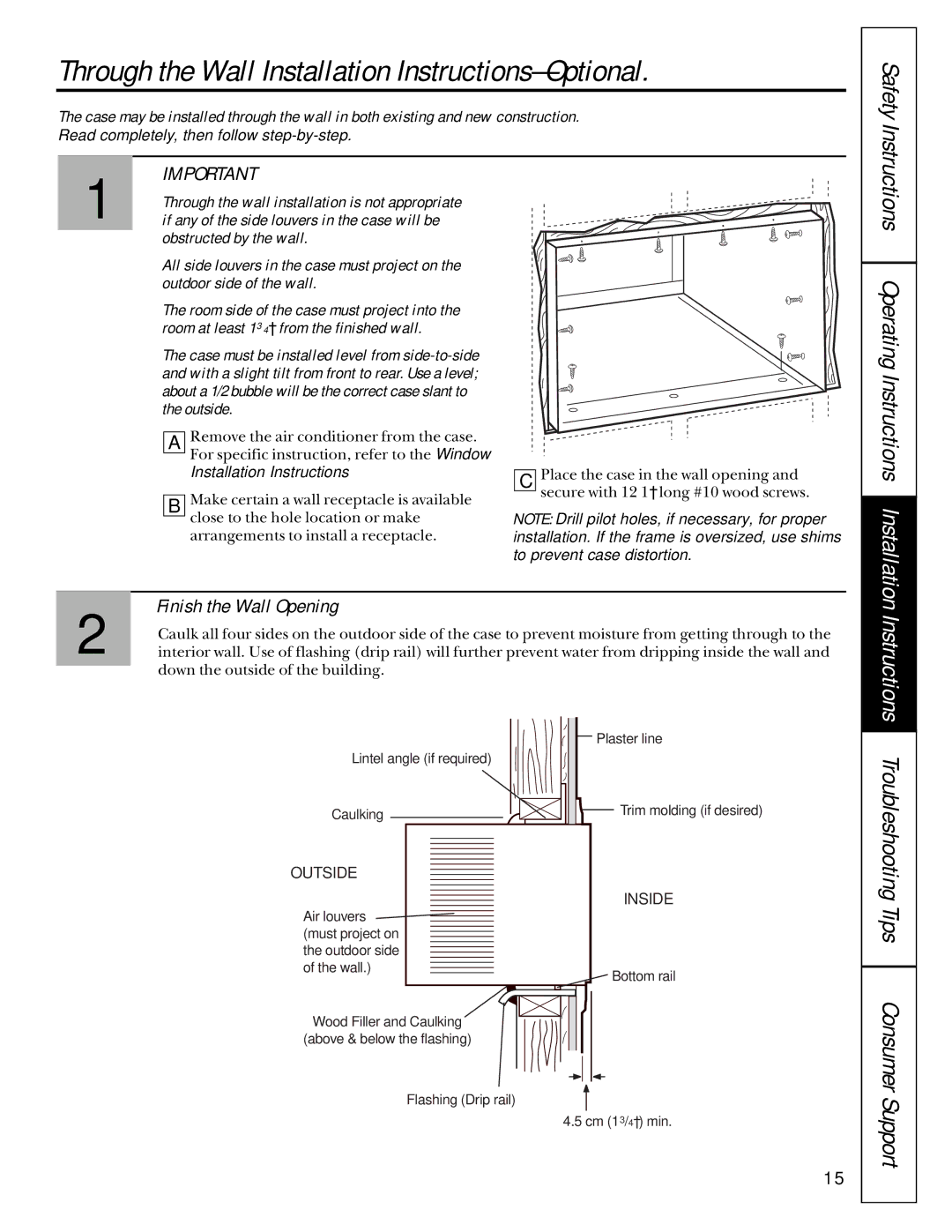 GE ASV14, ASV18 Through the Wall Installation Instructions-Optional, Instructions Operating Instructions Installation 