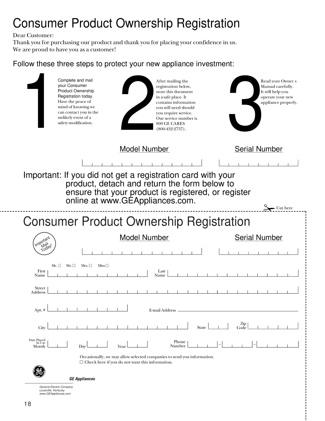 GE ASP12, ASV18, ASP24, ASM12, ASM14, ASM16, ASP18, ASP14, ASM22, ASN18, ASM18, AST12, AST18 Consumer Product Ownership Registration 