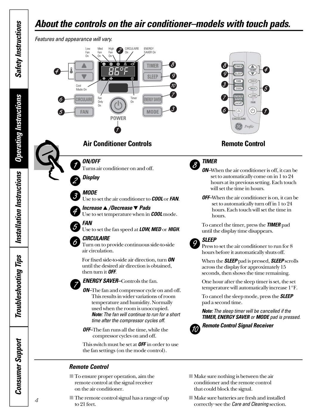 GE ASM14, ASV18, ASP24, ASP12, ASM12, ASM16, ASP18, ASP14, ASM22, ASN18, ASM18 Installation Instructions, Consumer, Remote Control 