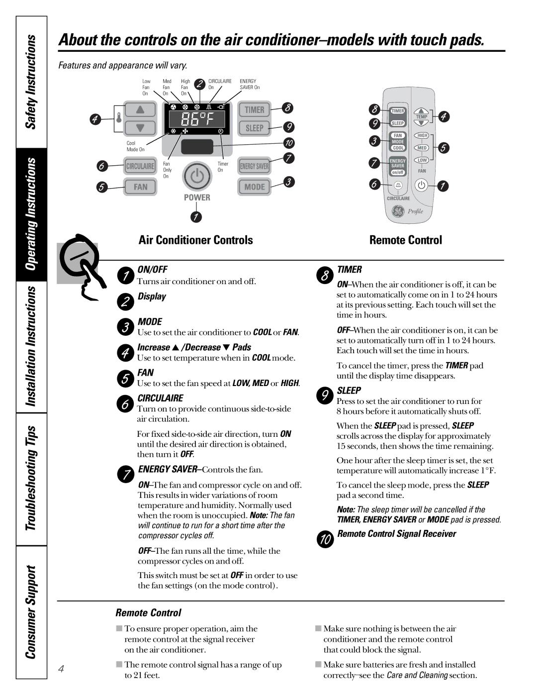 GE ASP12, ASV18, ASW24, ASV24, ASP24, ASN24, ASM12, ASM14, ASM16, ASM24, ASP18, ASP14, ASM22, ASN18, ASM18 Consumer, Remote Control 