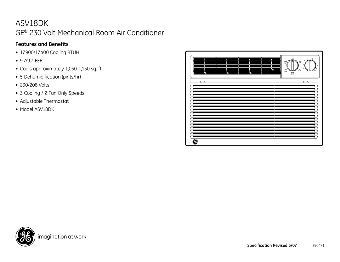 GE ASV18DK dimensions Features and Benefits 