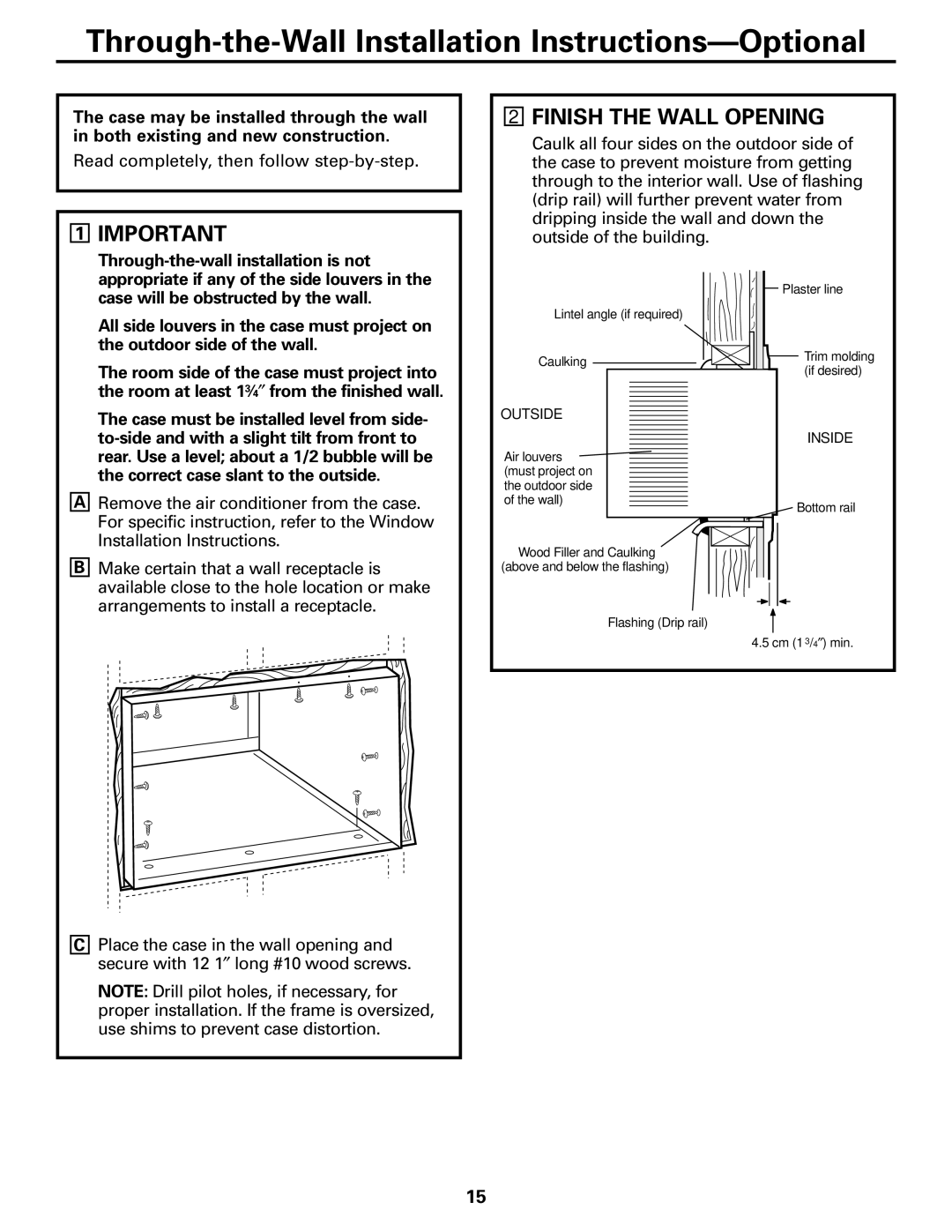 GE ASQ24, ASW24, ASW18, ASV24, ASN24, ASM24, ASF24 Through-the-Wall Installation Instructions-Optional, Finish the Wall Opening 