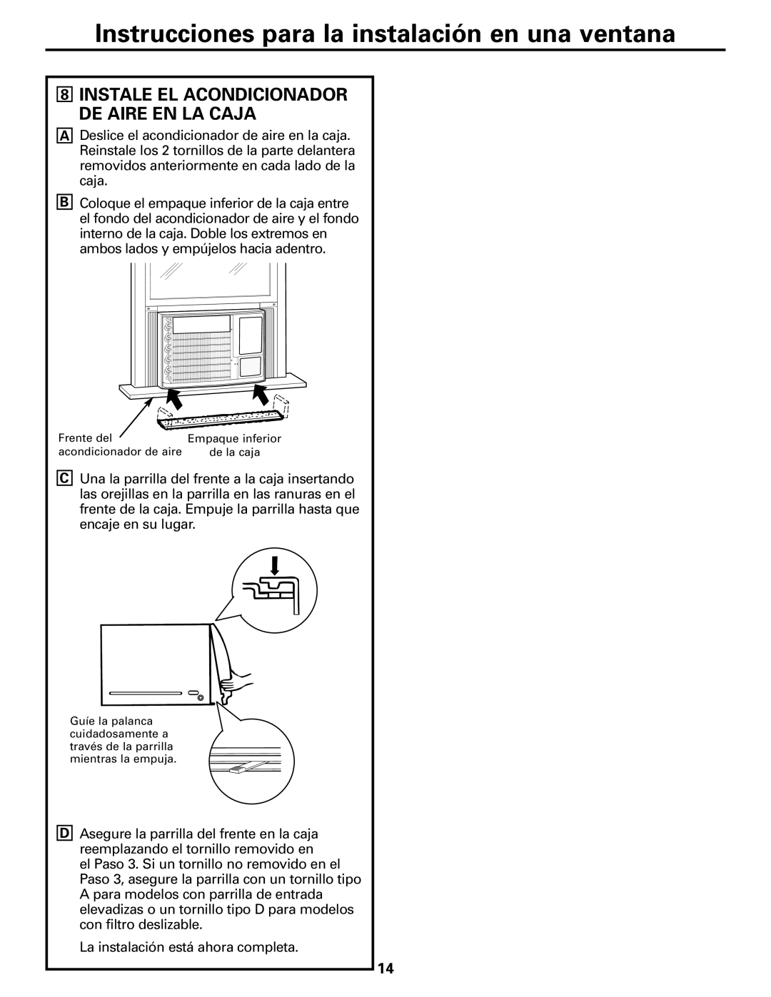 GE ASV24, ASW24, ASW18, ASN24, ASM24, ASF24, ASL24, ASQ24 installation instructions Instale EL Acondicionador DE Aire EN LA Caja 