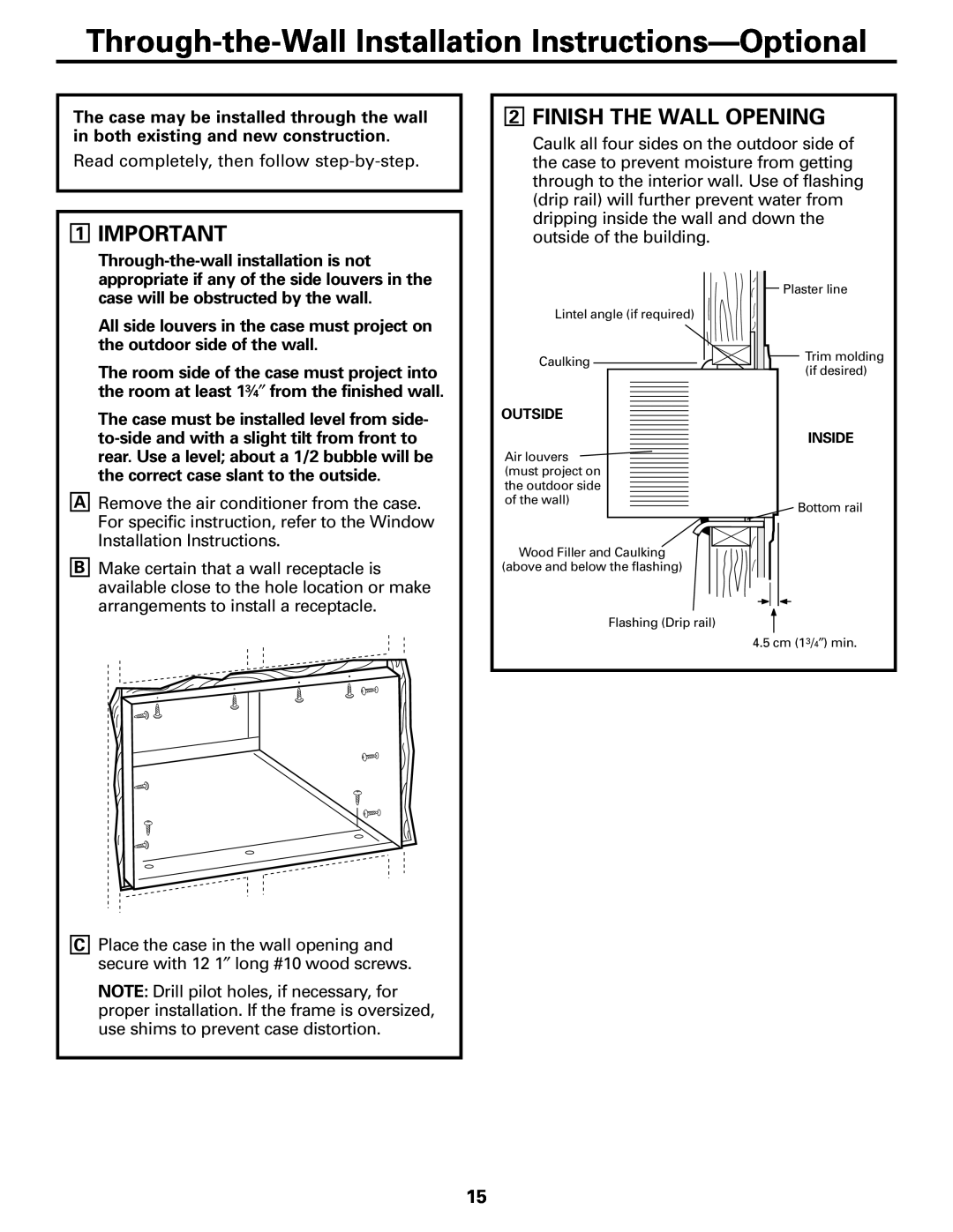 GE ASQ24, ASW24, ASW18, ASV24, ASN24, ASM24, ASF24 Through-the-Wall Installation Instructions-Optional, Finish The Wall Opening 