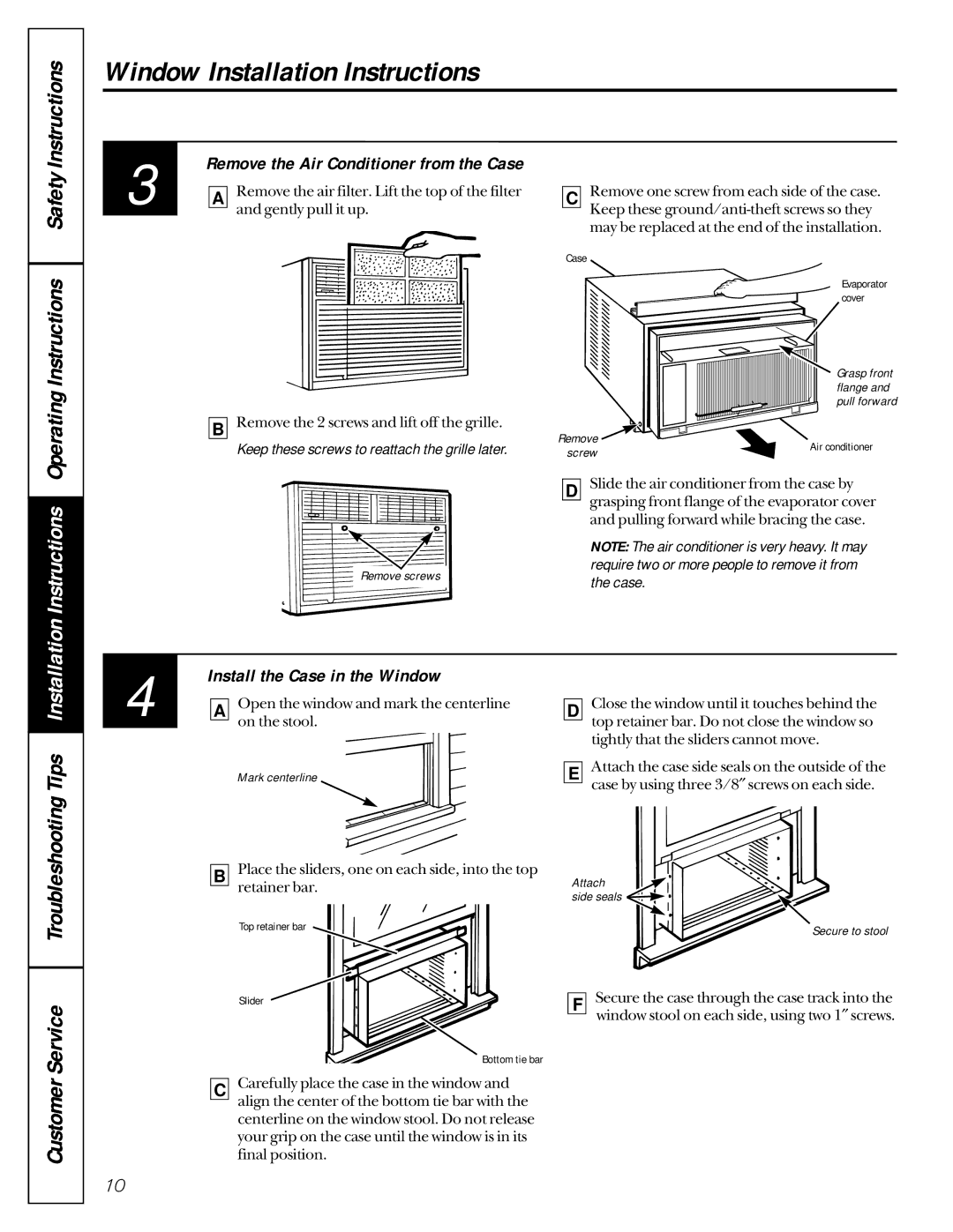 GE AVE22, AVE15, AVE18 owner manual Remove the Air Conditioner from the Case, Install the Case in the Window 