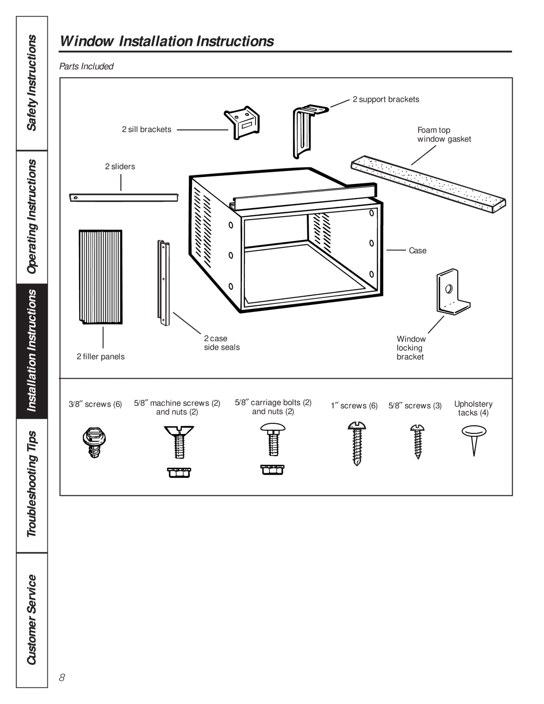 GE AVE15, AVE22, AVE18 owner manual Window Installation Instructions, Parts Included 