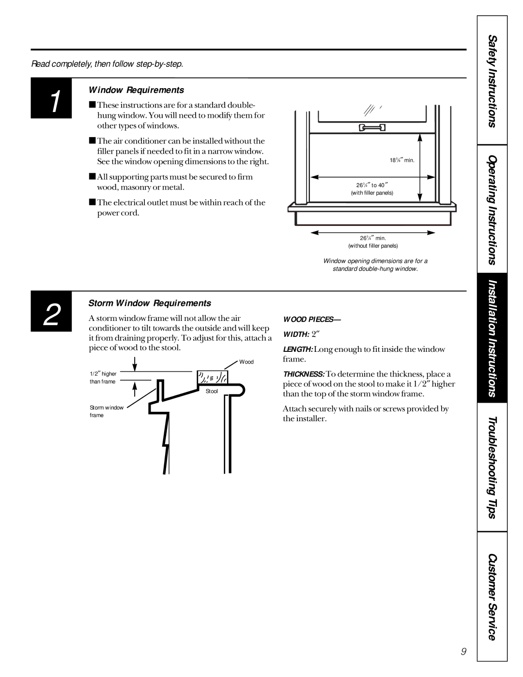 GE AVE15, AVE22, AVE18 owner manual Storm Window Requirements 