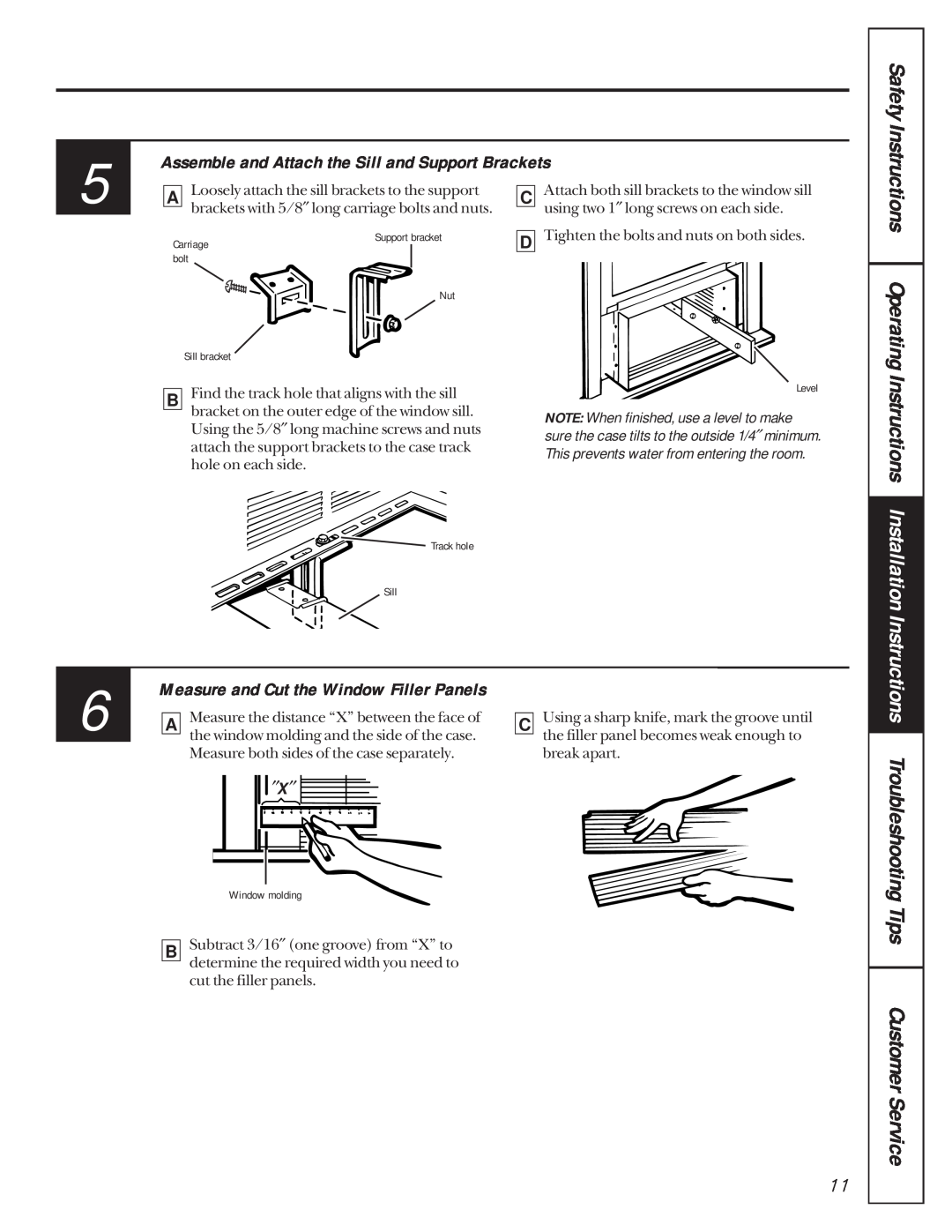 GE AVE18 Customer Service, Installation Instructions Troubleshooting Tips, Measure and Cut the Window Filler Panels 