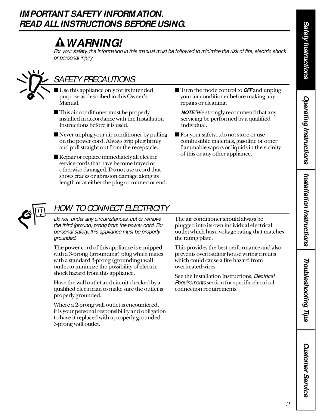 GE AVN24, AVP24, AVM22, AVM18, AVM15, AVM14, AVM24, 23-11-2129N-002 owner manual Safety Precautions 