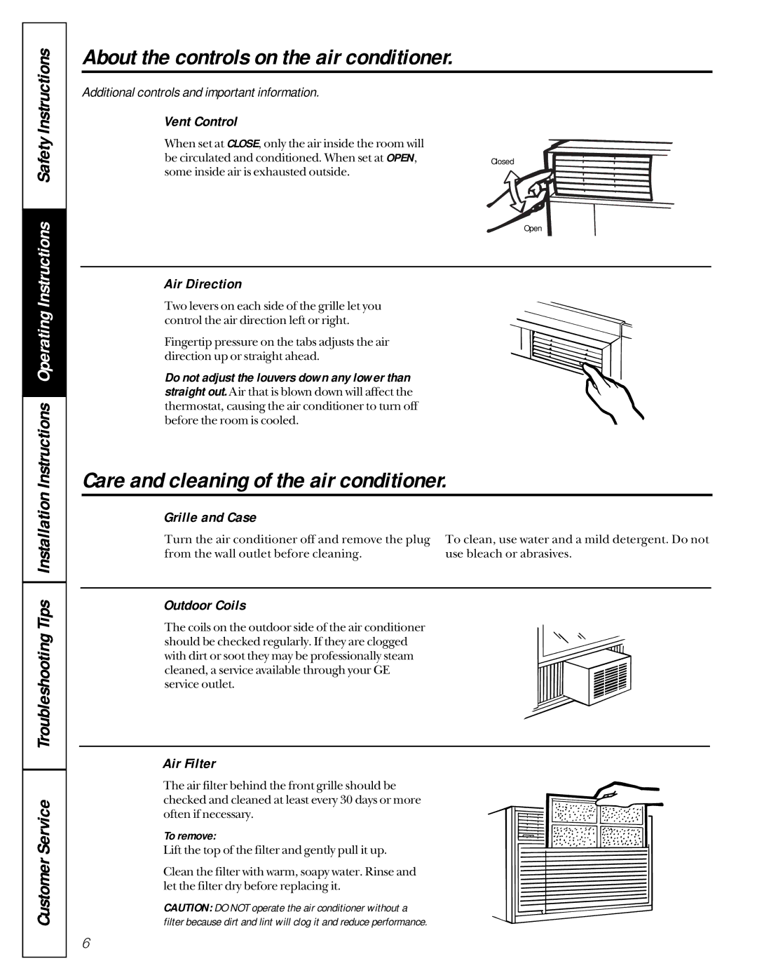 GE AVM24, AVP24, AVM22, AVM18, AVN24, AVM15, AVM14, 23-11-2129N-002 owner manual Care and cleaning of the air conditioner 