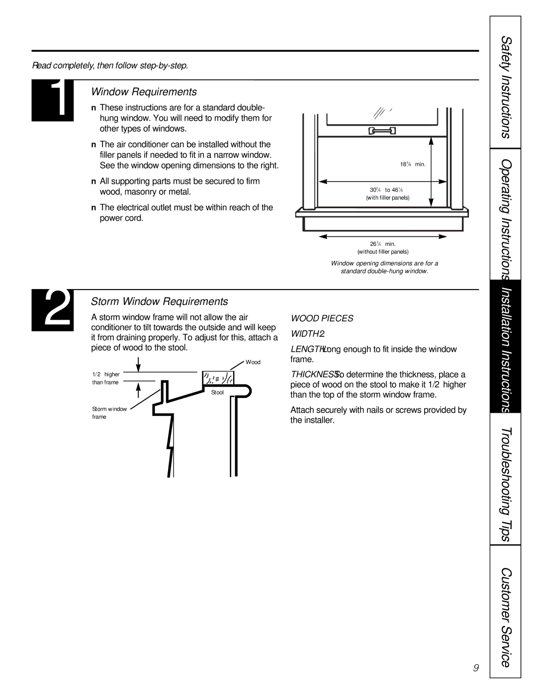 GE AVM22, AVP24, AVM18, AVN24, AVM15, AVM14, AVM24, 23-11-2129N-002 owner manual Storm Window Requirements 