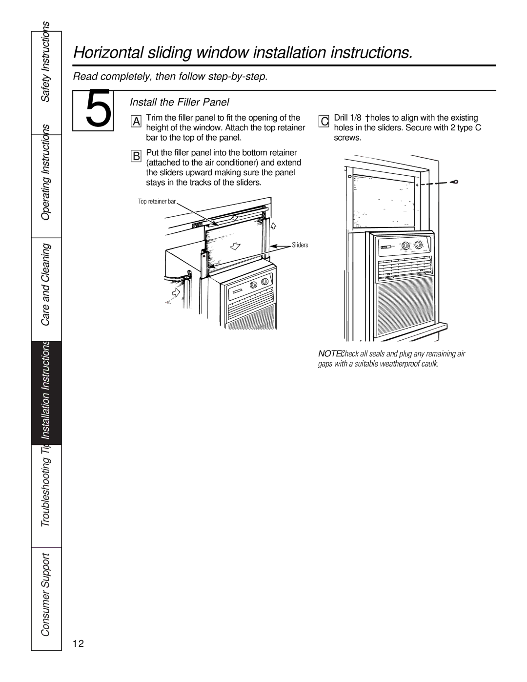 GE AVX10, AVX07, AVX08 installation instructions Top retainer bar Sliders 