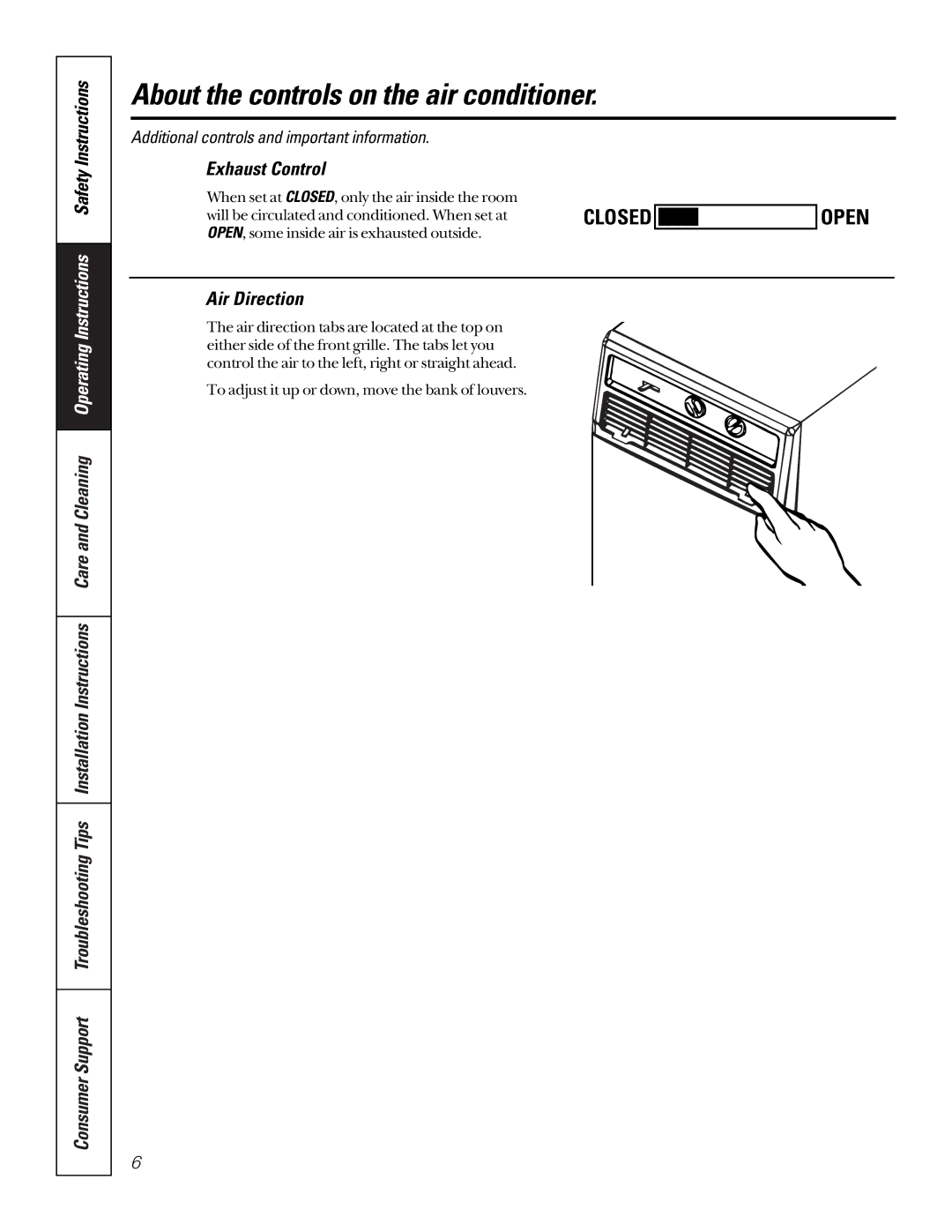 GE AVX10, AVX07, AVX08 installation instructions Exhaust Control, Air Direction 