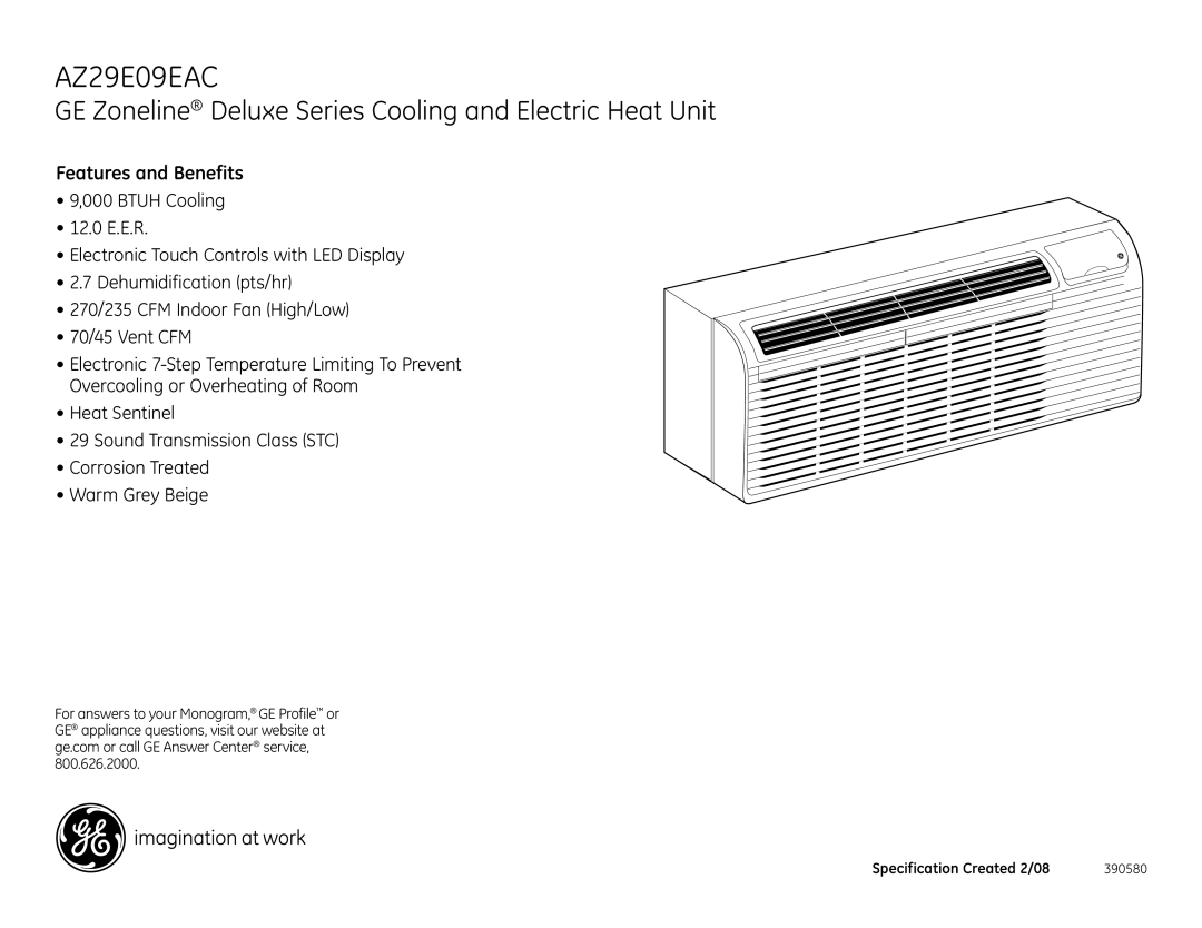 GE AZ29E09EAC dimensions Features and Benefits 