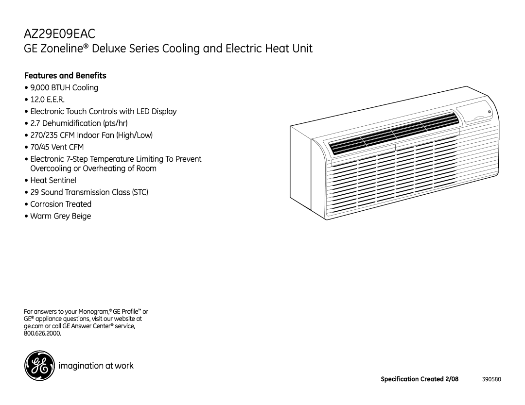 GE AZ29E09EAC dimensions Features and Benefits 