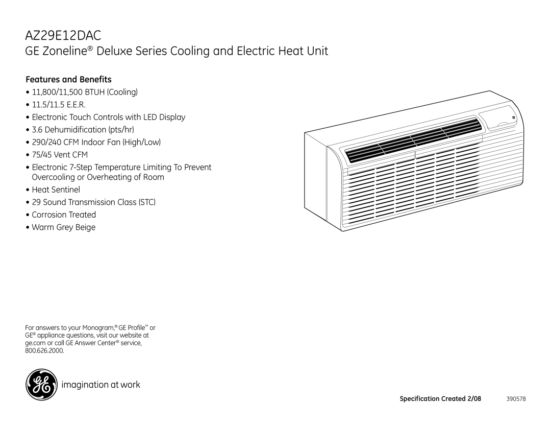 GE AZ29E12DAC dimensions Features and Benefits 