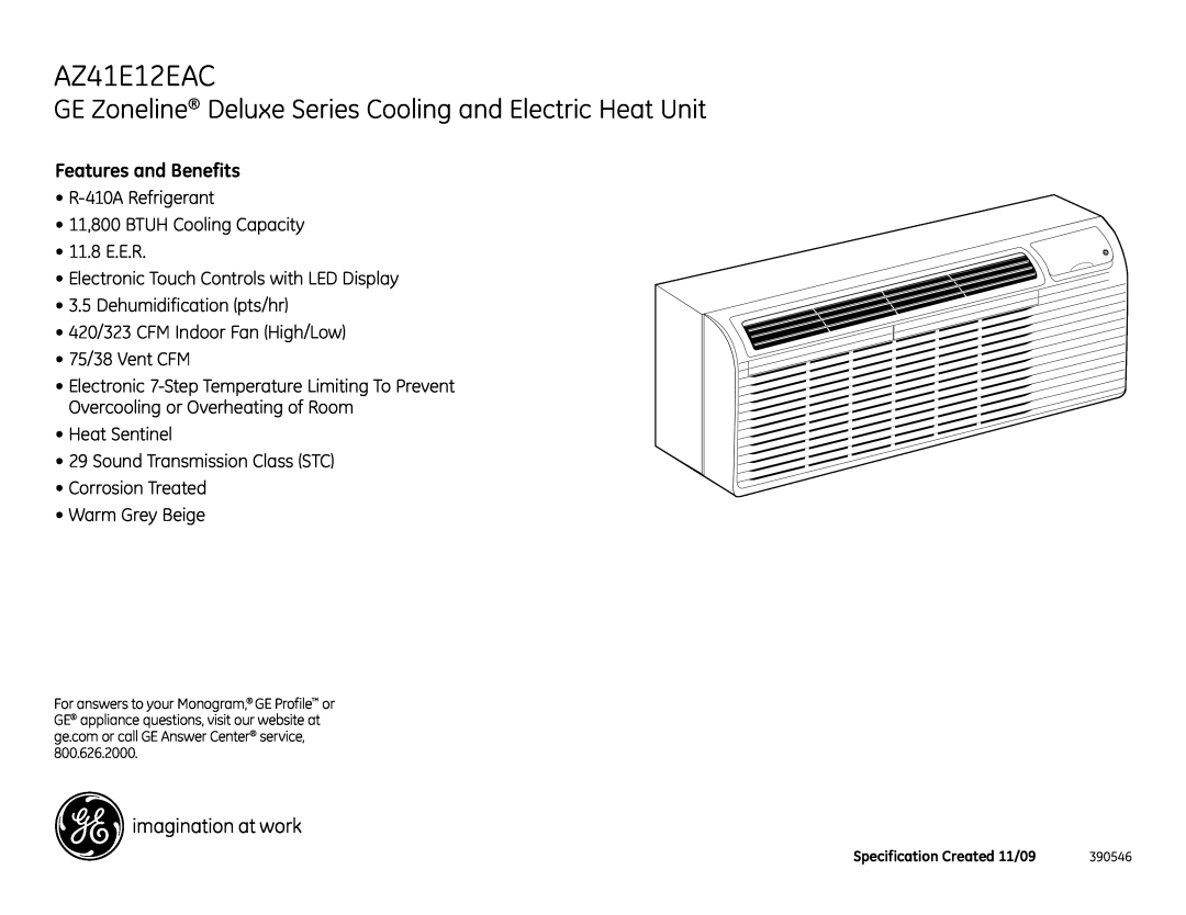 GE AZ41E12EAC dimensions Features and Benefits 