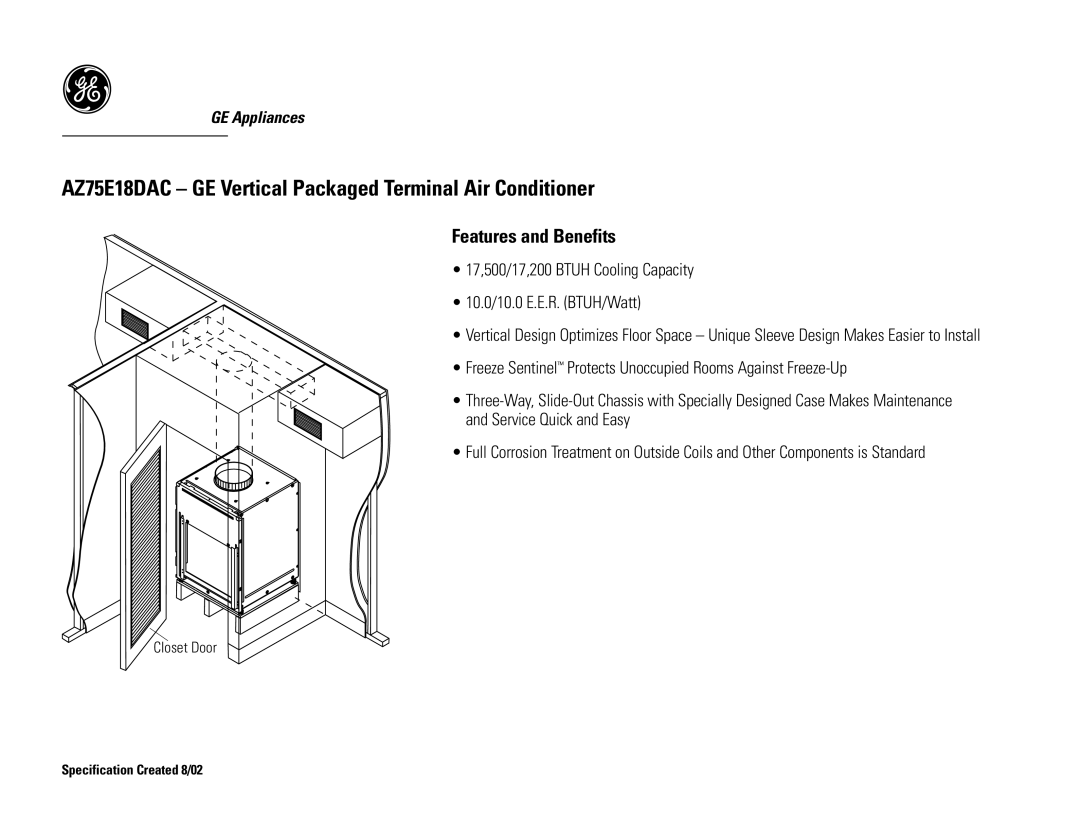 GE AZ75E18DAC warranty Features and Benefits 