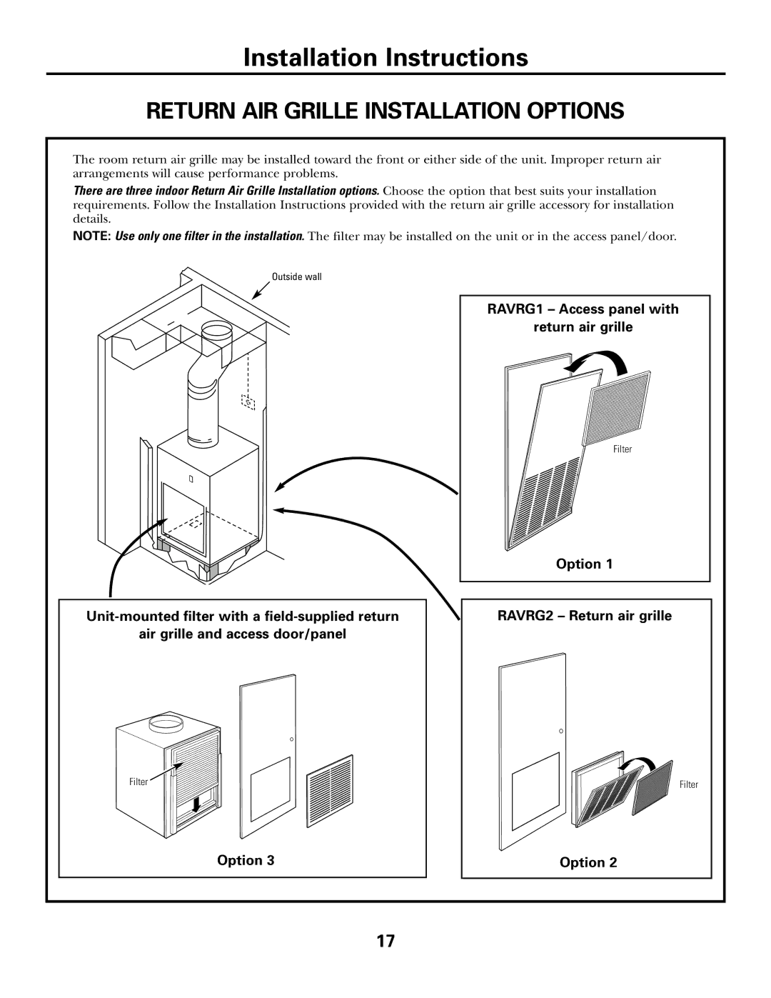 GE 49-7419-2, AZ75H18EAC installation instructions Return AIR Grille Installation Options 