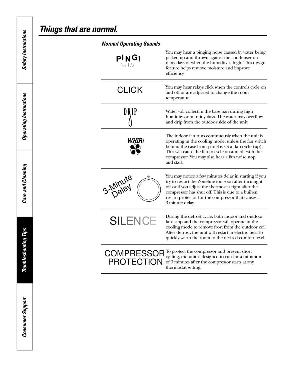 GE AZ75H18EAC, 49-7419-2 installation instructions Things that are normal, Normal Operating Sounds 