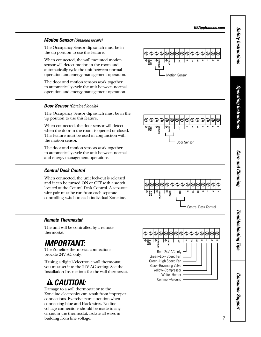 GE 49-7419-2, AZ75H18EAC Central Desk Control, Care and Cleaning Remote Thermostat, Troubleshooting Tips Consumer Support 