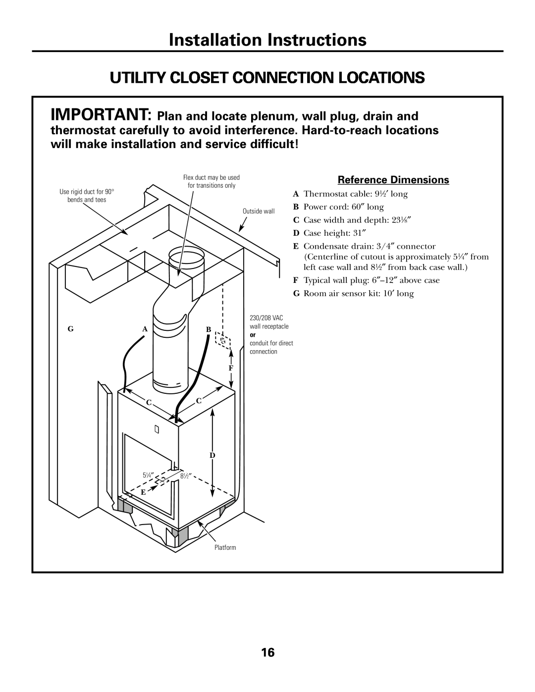 GE AZ75H18EAC, 49-7419-2 Utility Closet Connection Locations, Reference Dimensions, Installation Instructions 