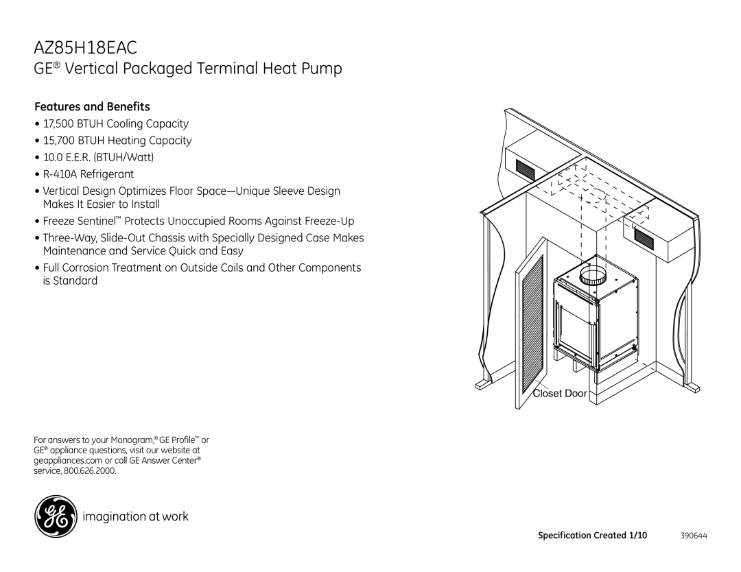 GE AZ85H18EAC warranty Features and Benefits 