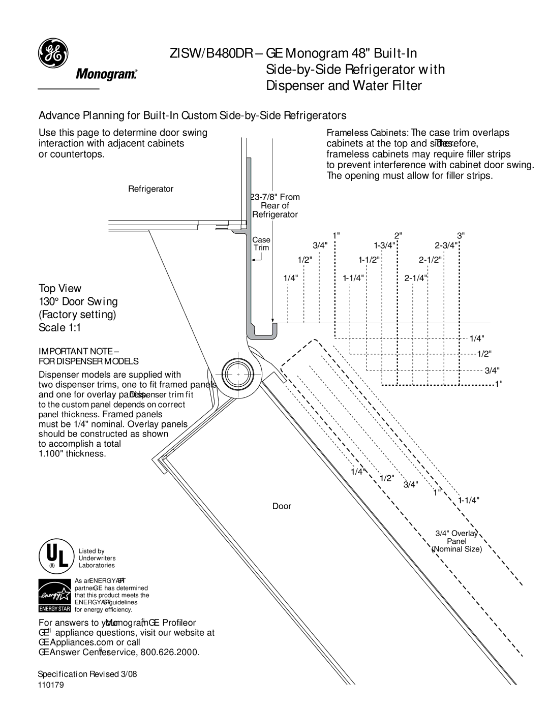 GE B480DR dimensions Use this page to determine door swing, Interaction with adjacent cabinets, Or countertops 