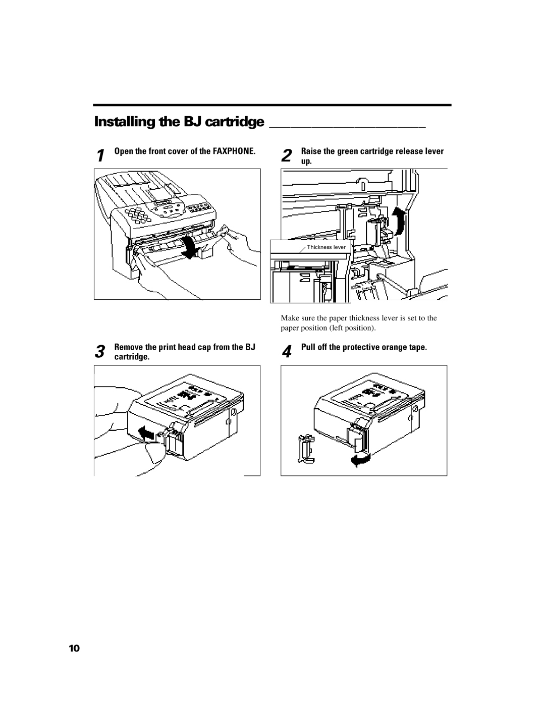 GE B640 manual Installing the BJ cartridge, Open the front cover of the Faxphone, Cartridge 