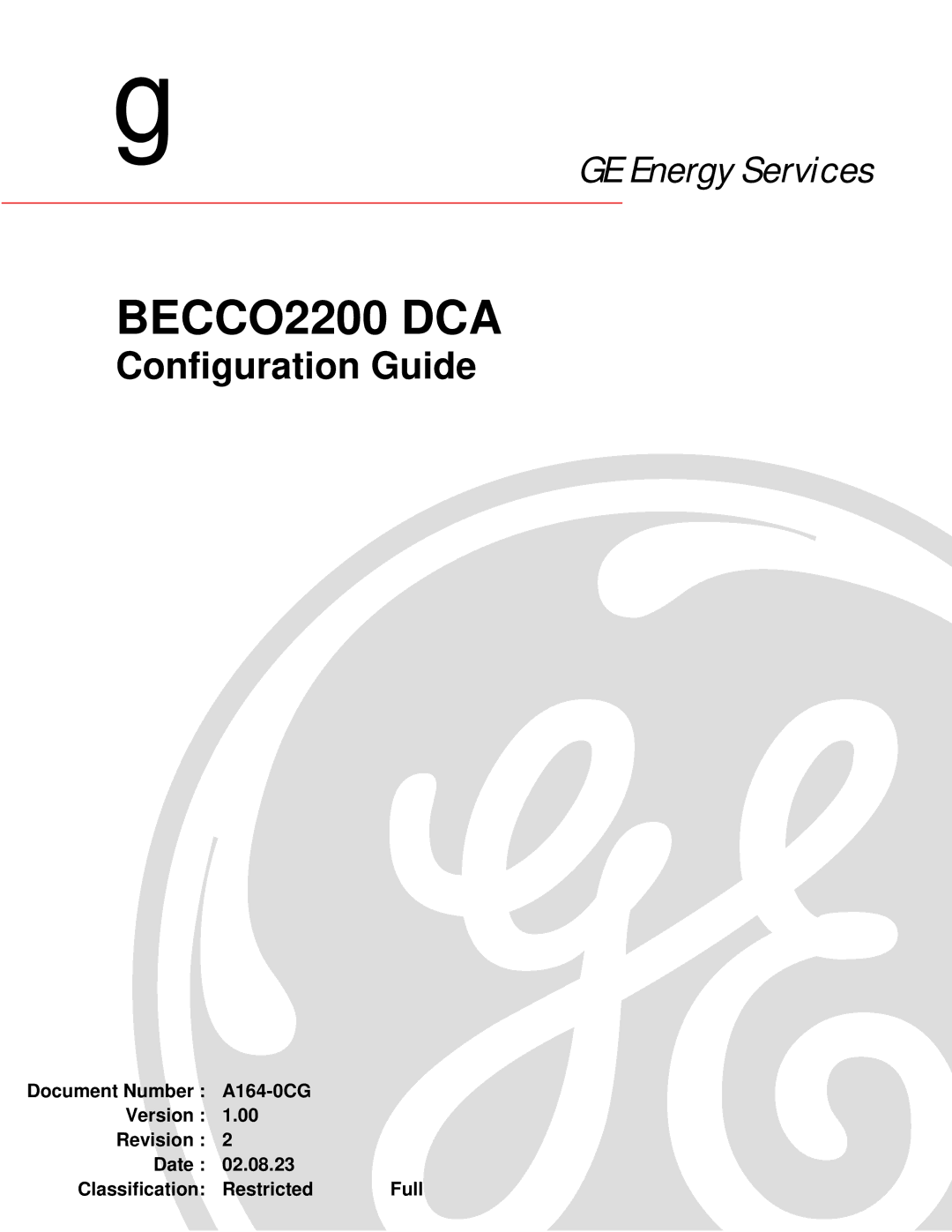 GE manual BECCO2200 DCA, Configuration Guide 