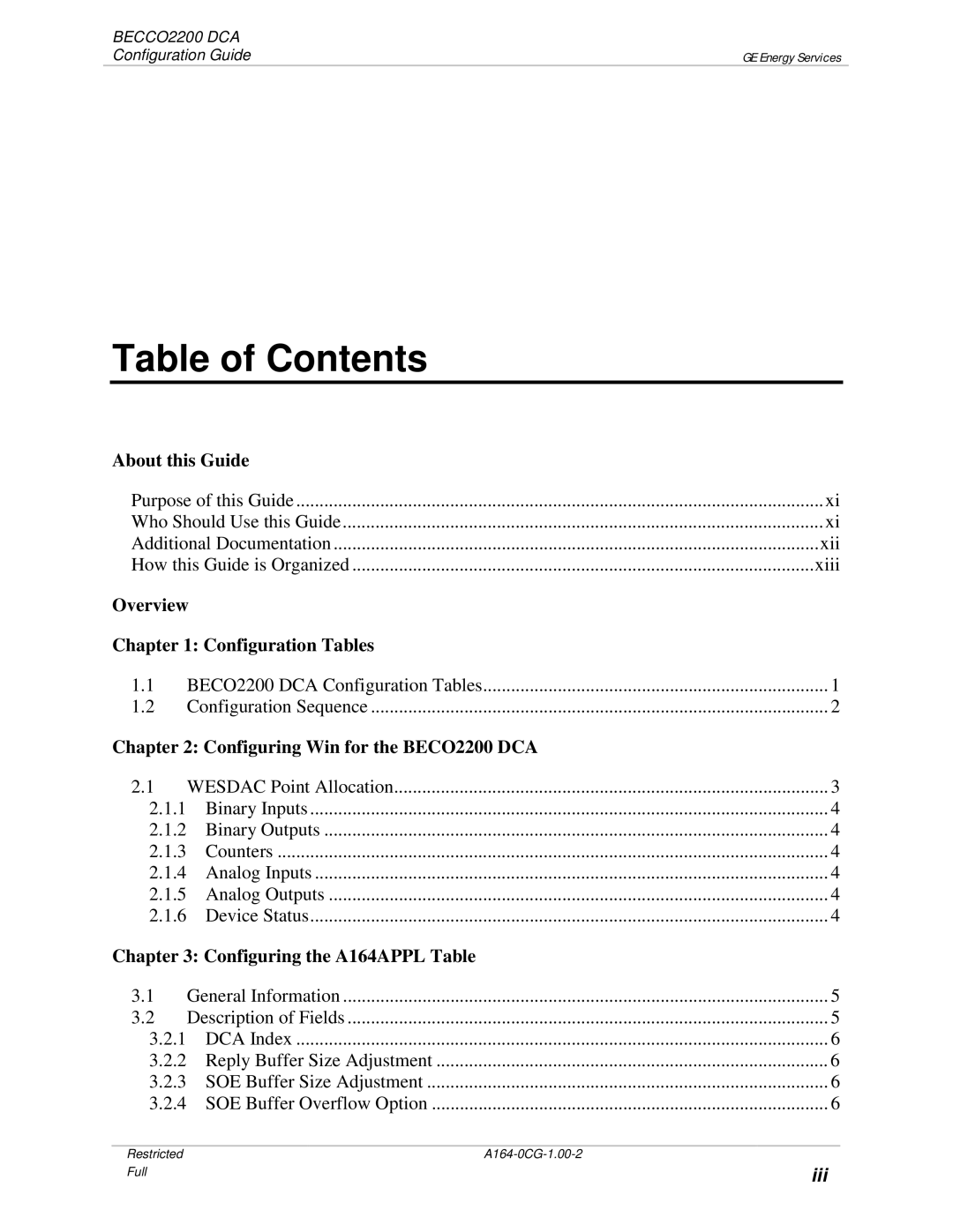 GE BECCO2200 manual Table of Contents 