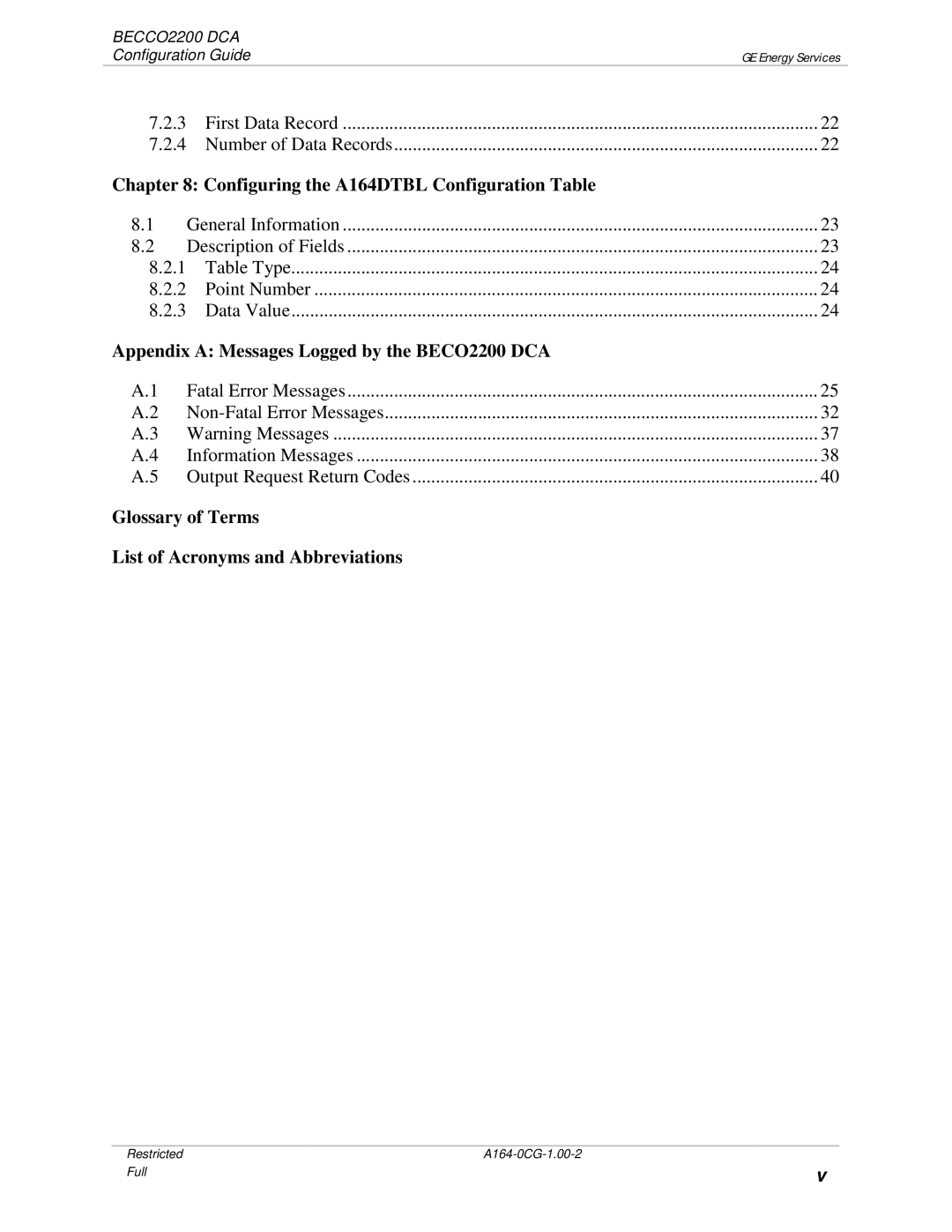 GE BECCO2200 manual Configuring the A164DTBL Configuration Table 