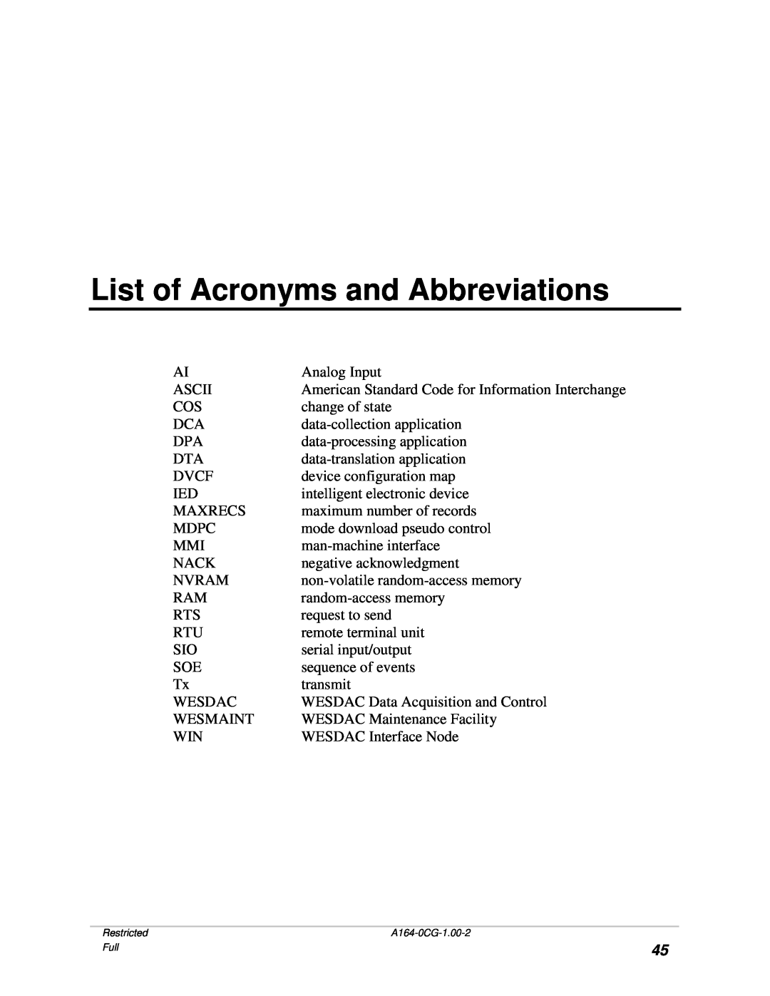 GE BECCO2200 manual List of Acronyms and Abbreviations 