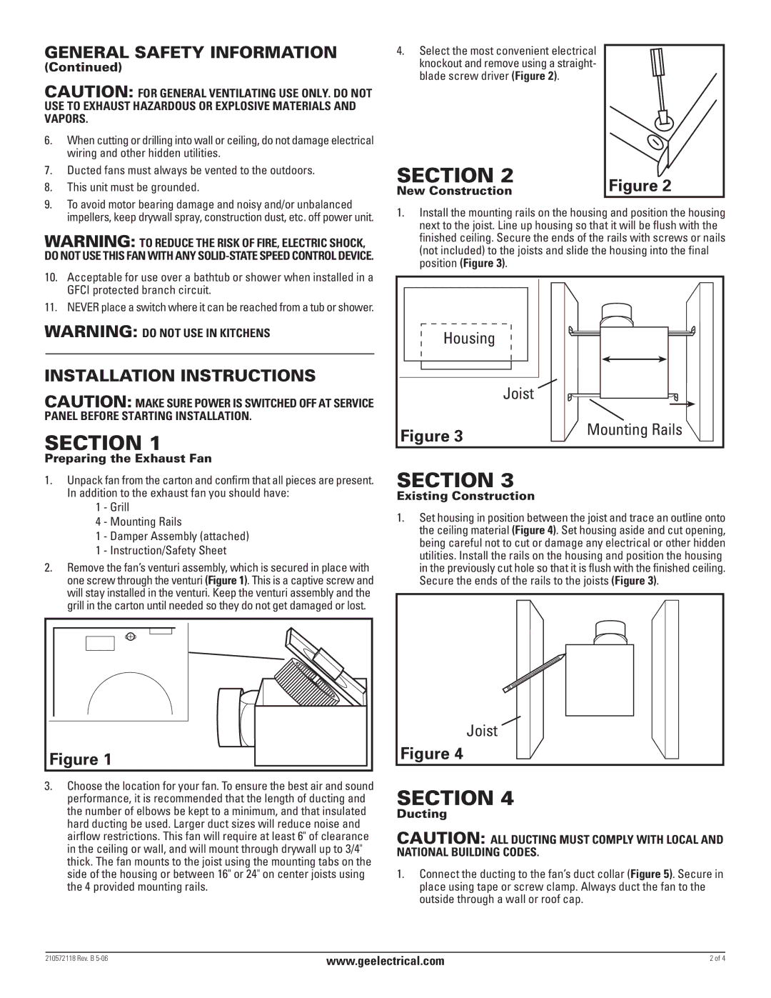 GE BF150A, BF120 manual General Safety Information, Installation Instructions 