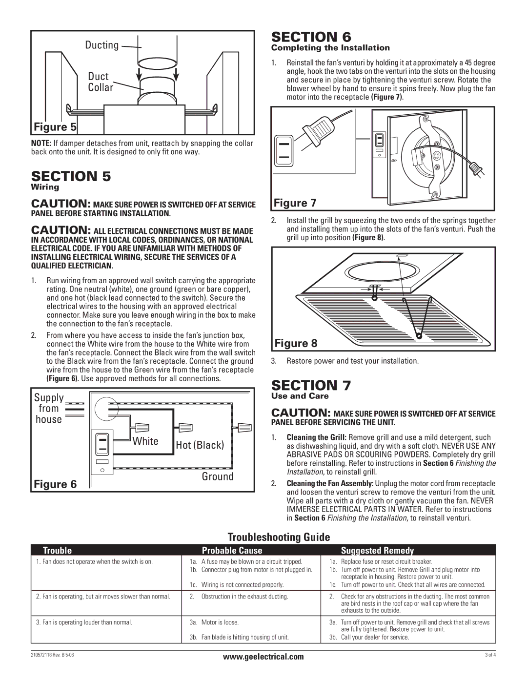 GE BF120, BF150A manual Wiring, Completing the Installation, Use and Care 