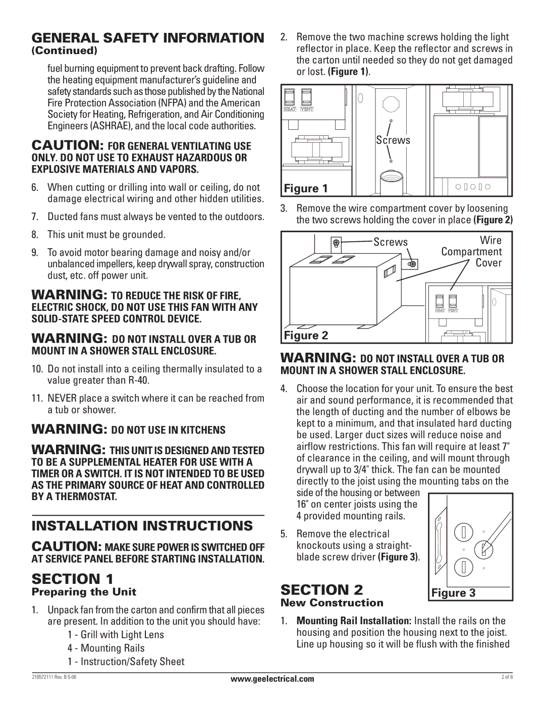 GE BFLH85L, BFLH70L manual Section, Screws Wire, Cover, Preparing the Unit, New Construction 