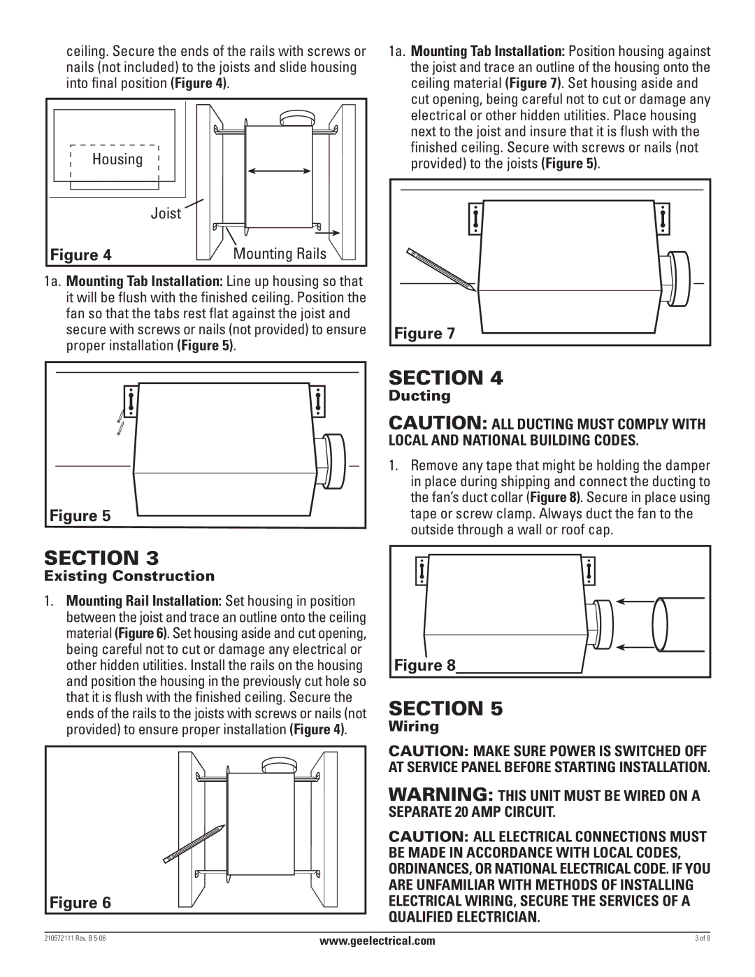 GE BFLH70L, BFLH85L manual Housing Joist, Existing Construction, Ducting, Wiring 