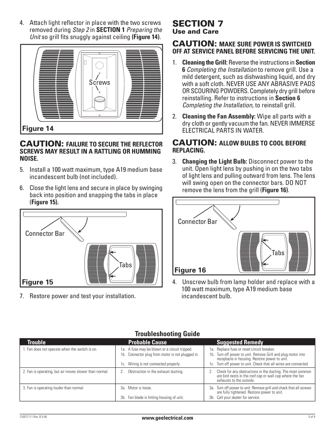 GE BFLH70L, BFLH85L manual Troubleshooting Guide, Use and Care 