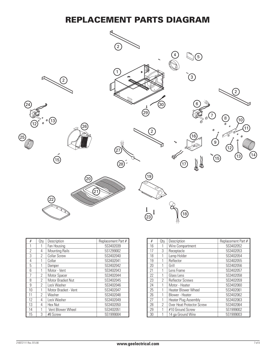 GE BFLH70L, BFLH85L manual Replacement Parts Diagram 