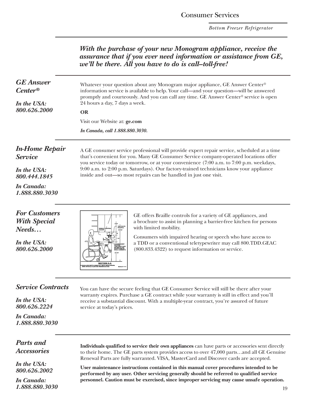 GE Bottom-Freezer Built-In Refrigerators owner manual GE Answer Center 